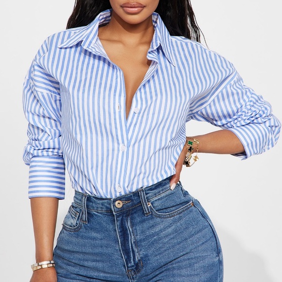 Blue Striped Women's Blouse - Picture 1 of 3